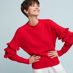 Anthropologie | Red Balloon Ruffle Sleeve Sweater